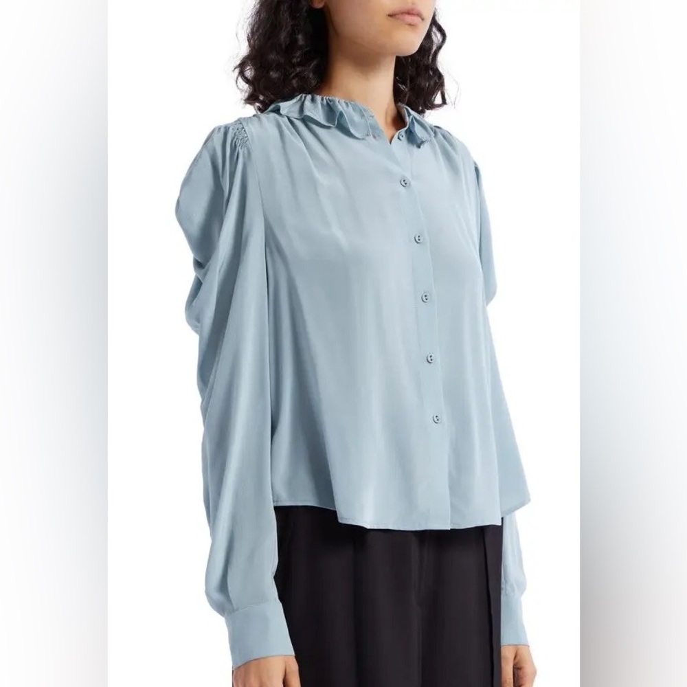 NWT Ulla Johnson Dara Ruffle Neck Silk Button-Up Blouse - Picture 4 of 7